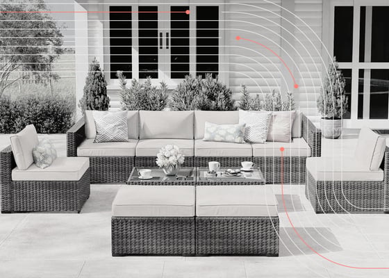 Outdoor patio furniture set in a home setting, representing home goods retail, supplier coordination, warehouse consolidation, and export logistics.